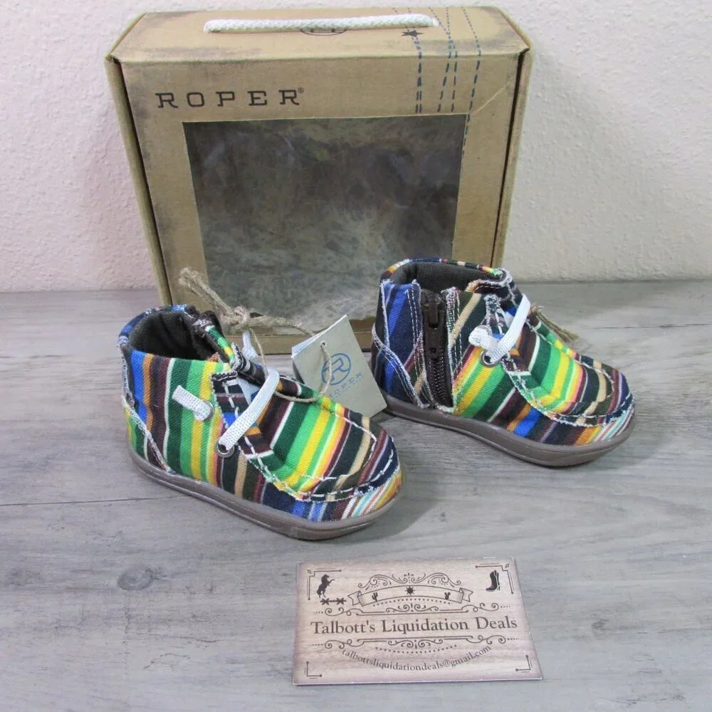 Roper Infant 2 Tommie Slip On Moc Toe Zip Up Boot Shoe Serape Stripe